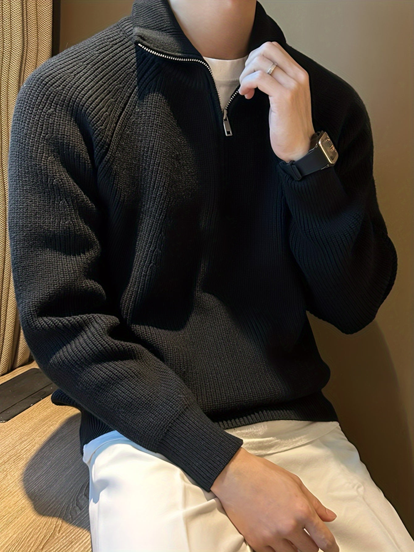 Suéter masculino quater zip.