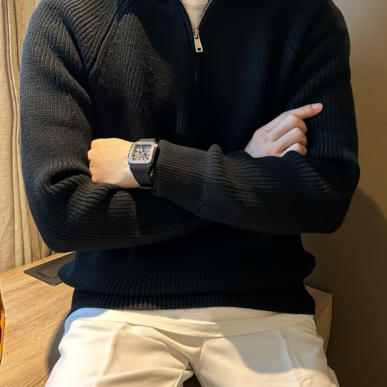 Suéter masculino quater zip.
