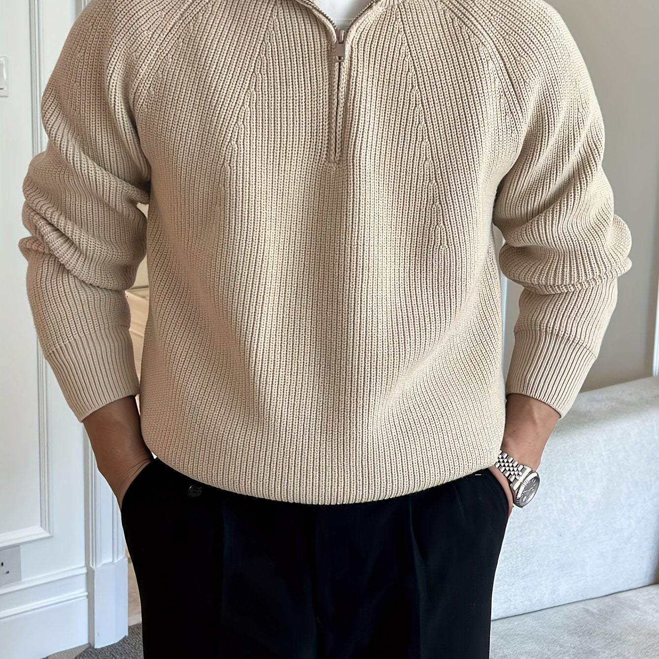 Suéter masculino quater zip.