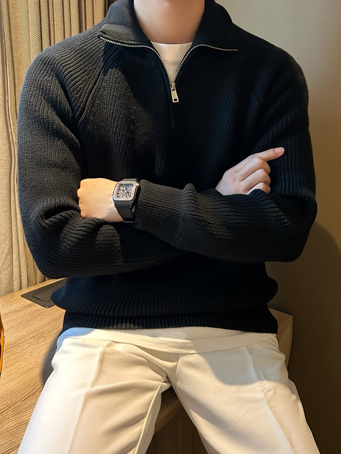 Suéter masculino quater zip.
