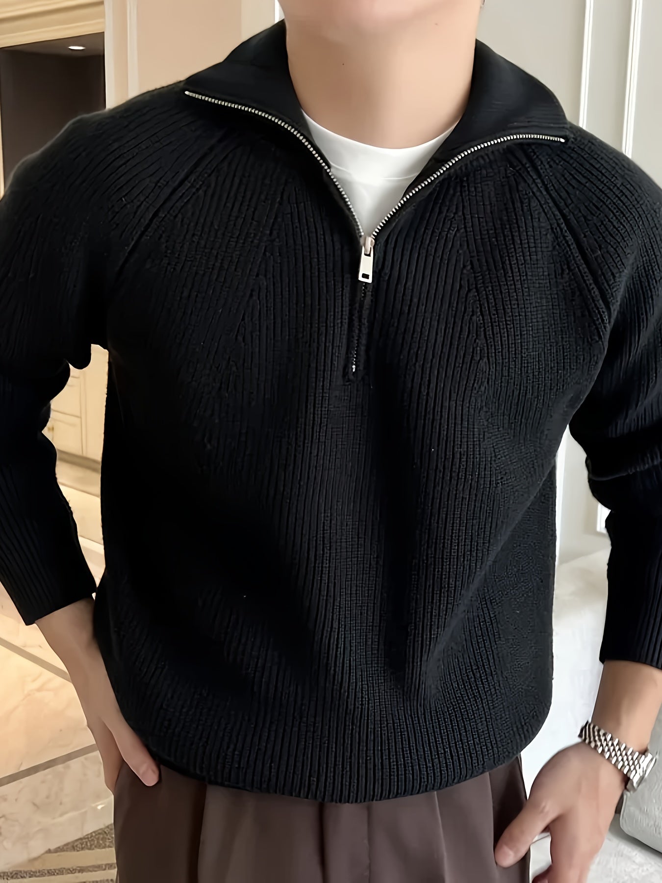 Suéter masculino quater zip.