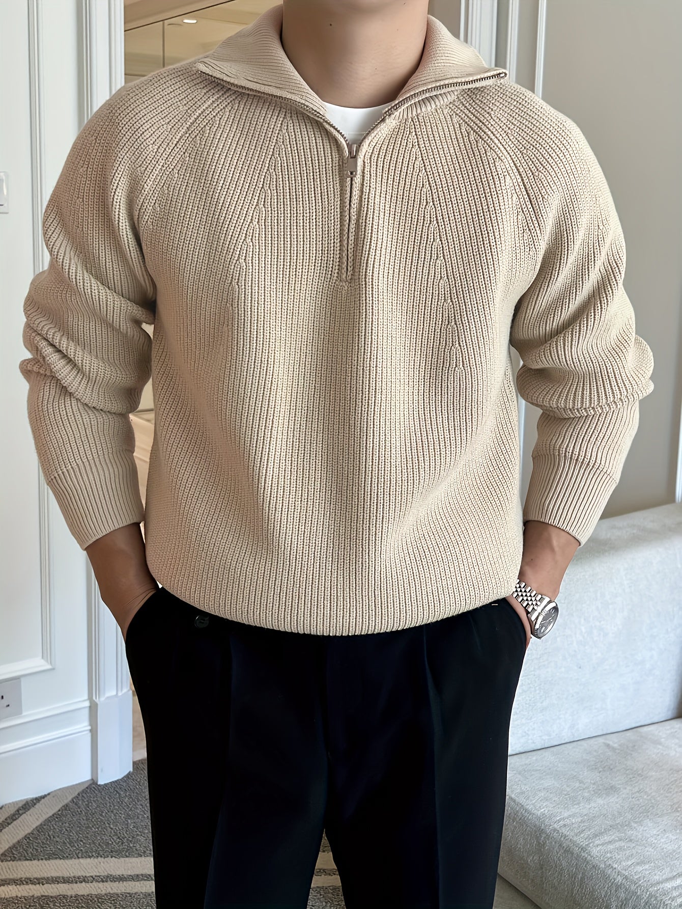 Suéter masculino quater zip.
