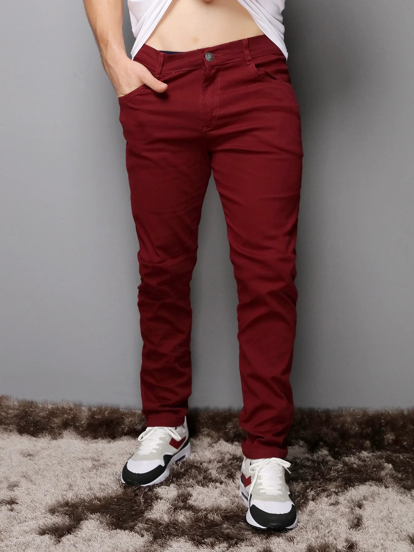 Calça de sarja skinny com elastano