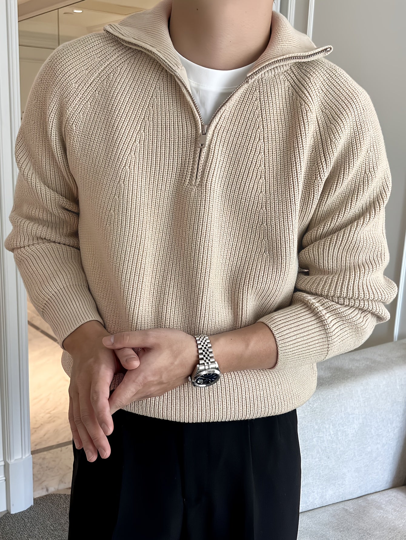 Suéter masculino quater zip.
