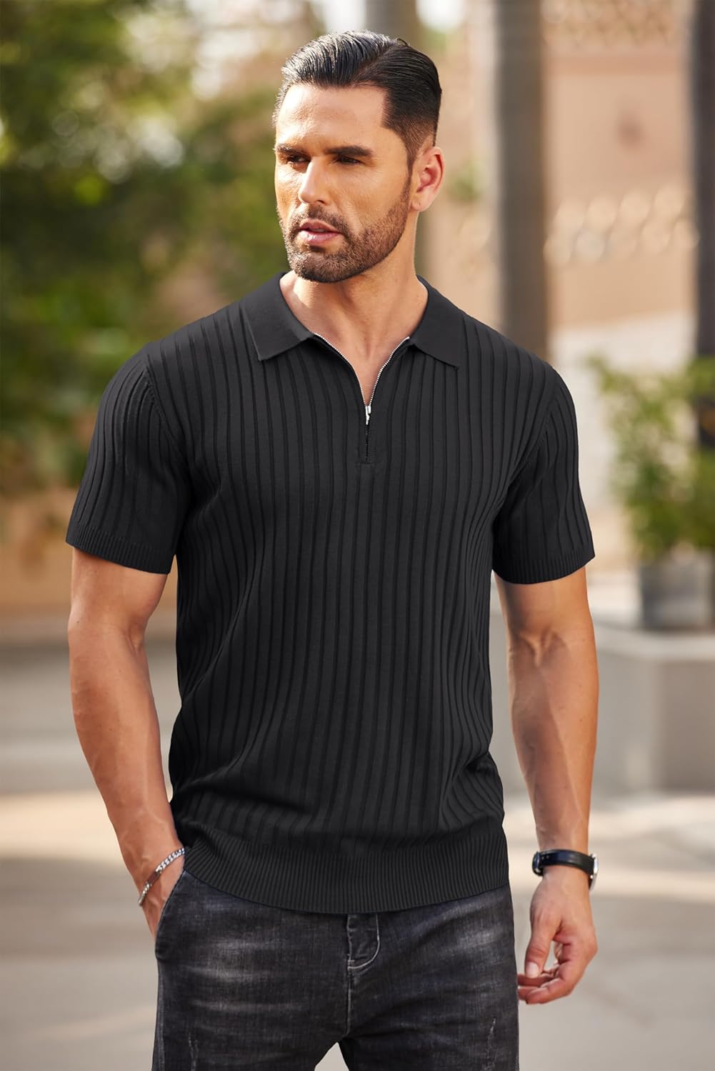 Camisa de malha retrô com zip